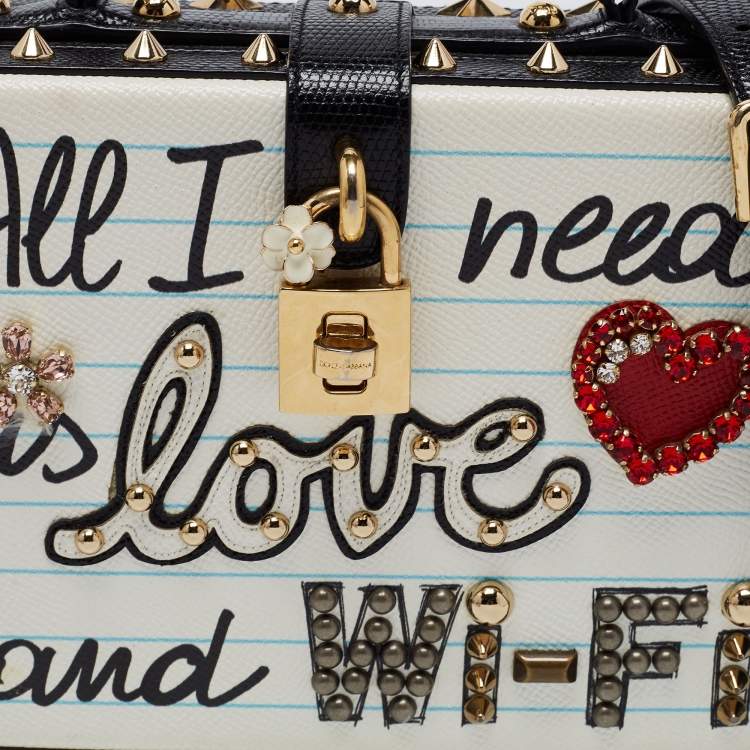 مملوكة مسبقًا Dolce & Gabbana White/Black Embellished Leather Dolce Box Bag