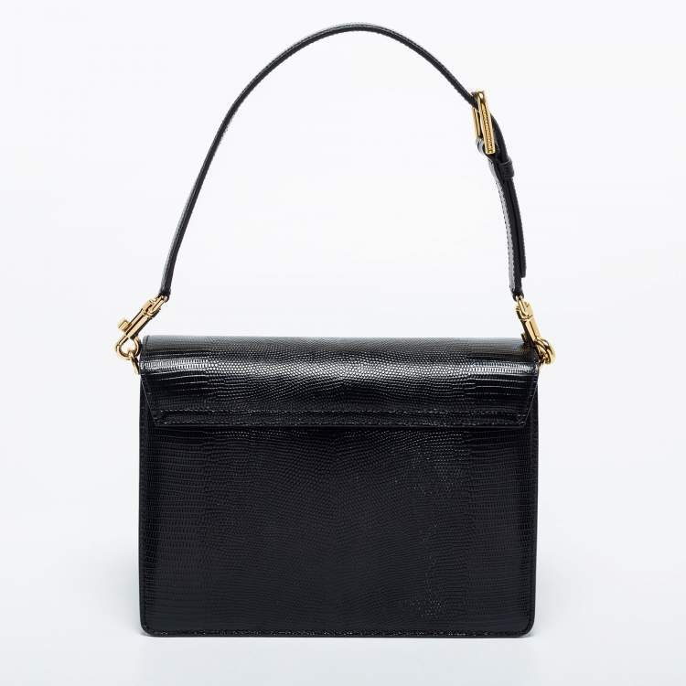 Pre Owned Dolce & Gabbana Black Iguana Embossed Leather Medium Lucia Medium Shoulder Bag