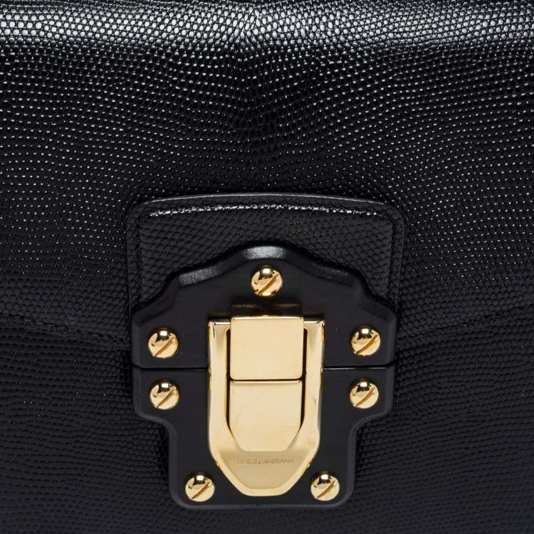 Pre Owned Dolce & Gabbana Black Iguana Embossed Leather Medium Lucia Medium Shoulder Bag