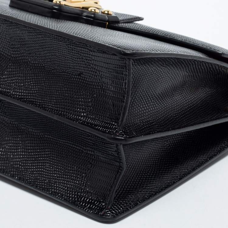 Pre Owned Dolce & Gabbana Black Iguana Embossed Leather Medium Lucia Medium Shoulder Bag