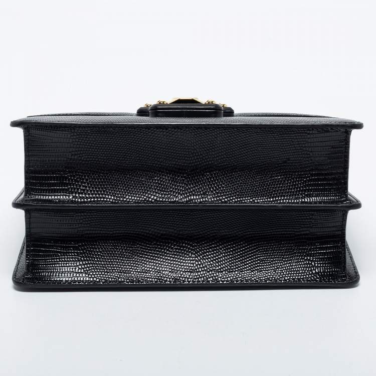Pre Owned Dolce & Gabbana Black Iguana Embossed Leather Medium Lucia Medium Shoulder Bag