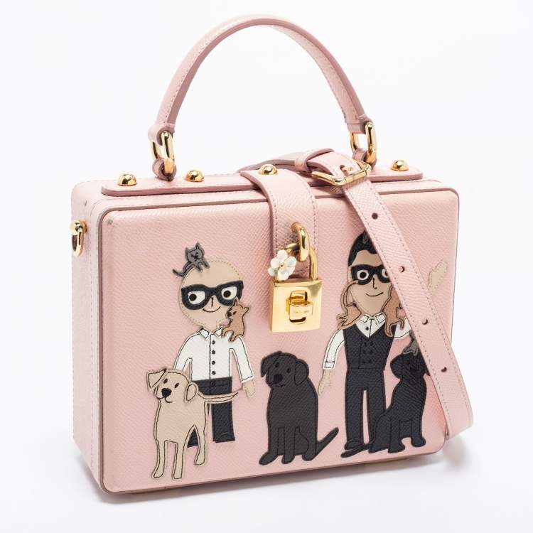 Pre Owned Dolce & Gabbana Pink Leather Dauphine Family Patch Top Handle Bag