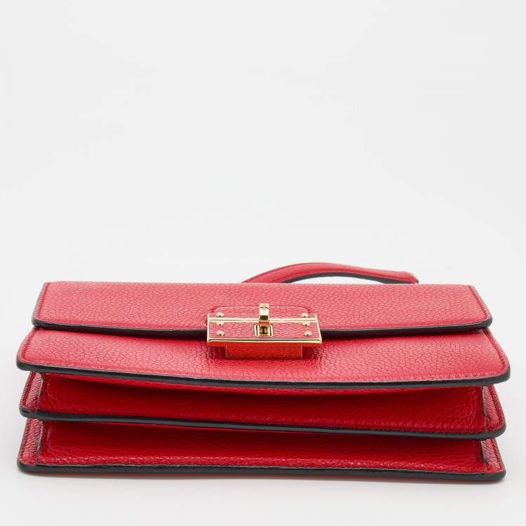 Pre Owned Dolce & Gabbana Red Leather Rosalia Flap Shoulder Bag