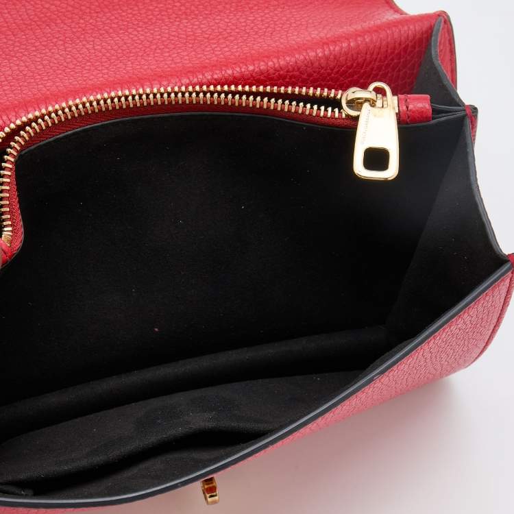Pre Owned Dolce & Gabbana Red Leather Rosalia Flap Shoulder Bag