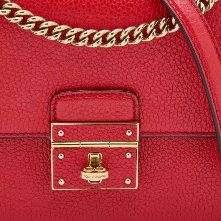 Pre Owned Dolce & Gabbana Red Leather Rosalia Flap Shoulder Bag