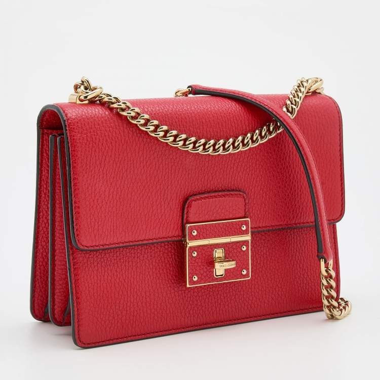 Pre Owned Dolce & Gabbana Red Leather Rosalia Flap Shoulder Bag