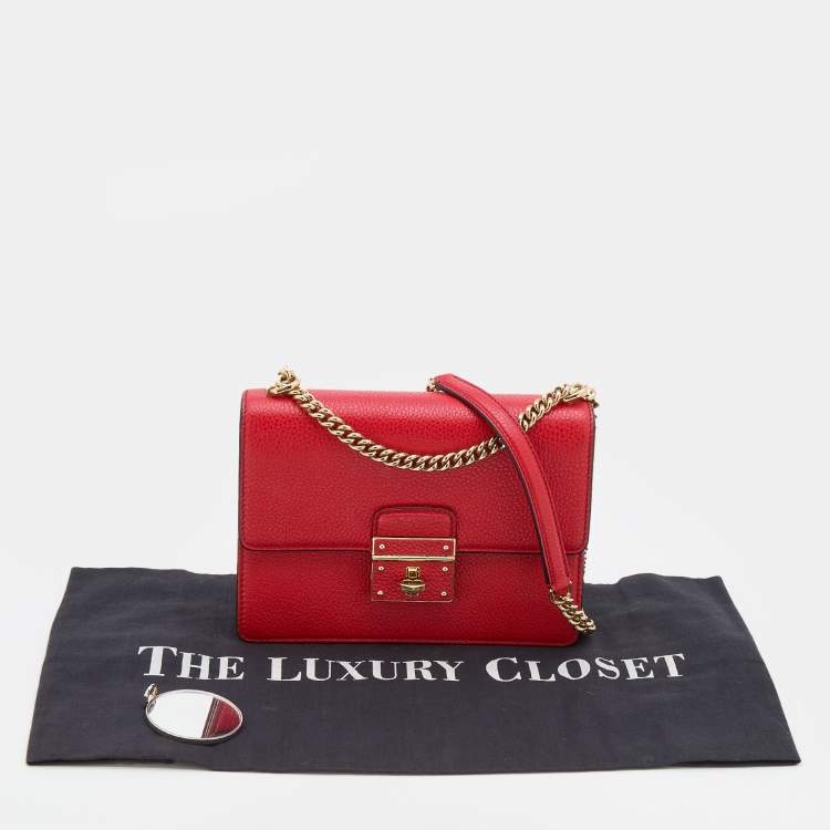 Pre Owned Dolce & Gabbana Red Leather Rosalia Flap Shoulder Bag