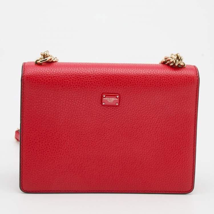 Pre Owned Dolce & Gabbana Red Leather Rosalia Flap Shoulder Bag