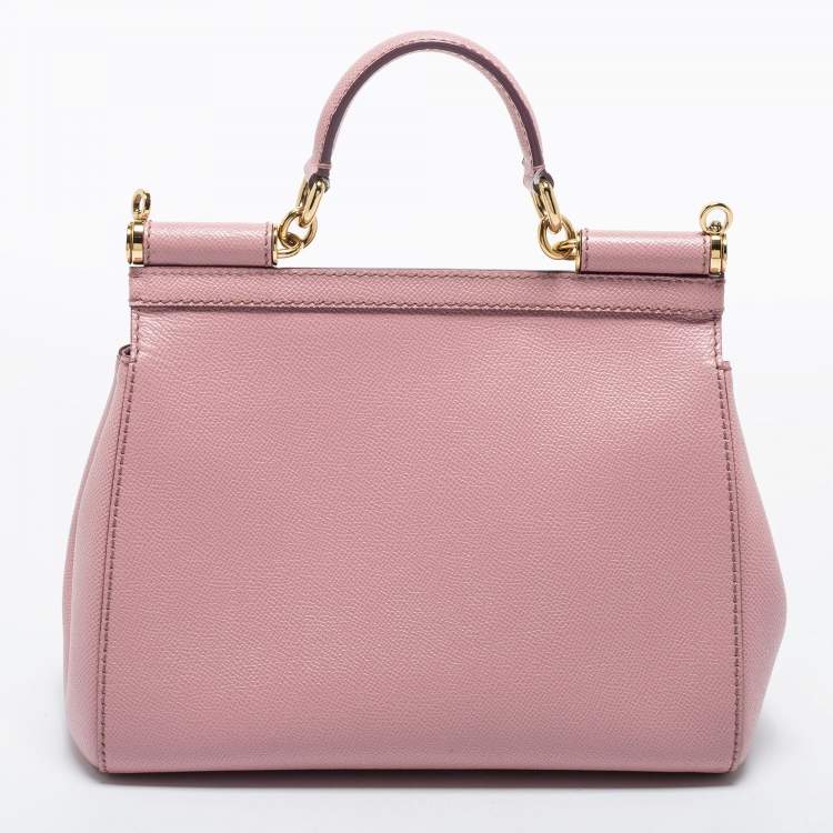 Pre Owned Dolce & Gabbana Pink Leather Medium Miss Sicily Top Handle Bag