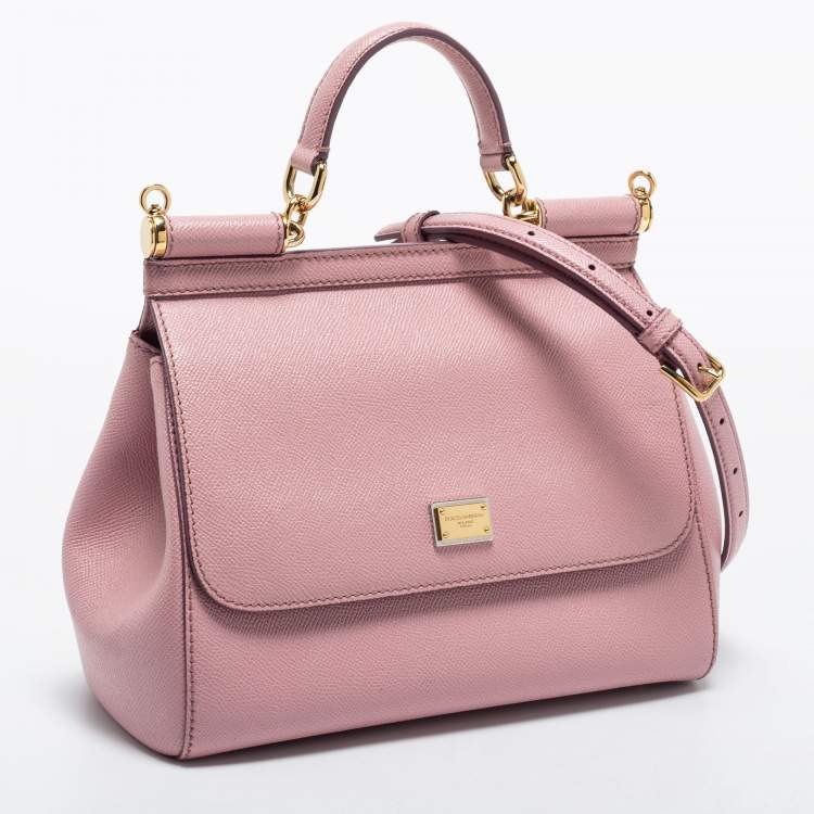Pre Owned Dolce & Gabbana Pink Leather Medium Miss Sicily Top Handle Bag