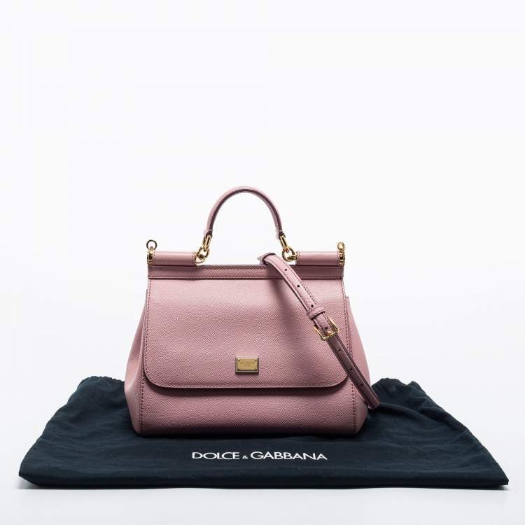 Pre Owned Dolce & Gabbana Pink Leather Medium Miss Sicily Top Handle Bag