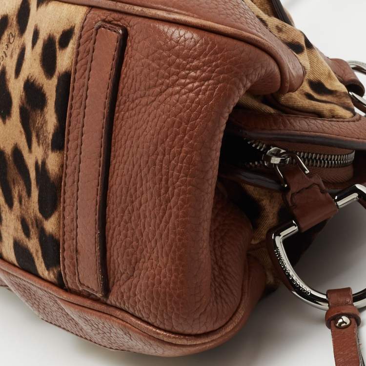 Pre Owned Dolce & Gabbana Brown Leopard Print Canvas and Leather Animalier Zip satchel 