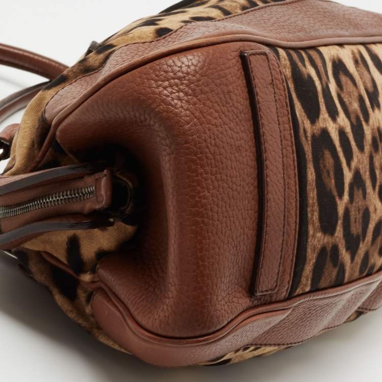 Pre Owned Dolce & Gabbana Brown Leopard Print Canvas and Leather Animalier Zip satchel 