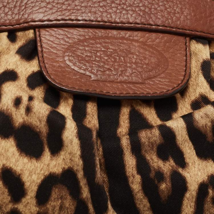 Pre Owned Dolce & Gabbana Brown Leopard Print Canvas and Leather Animalier Zip satchel 