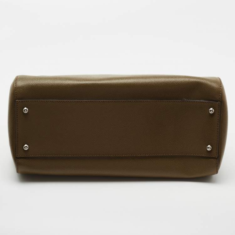 Pre Owned Dolce & Gabbana Green Leather Large Miss Sicily Top Handle Bag