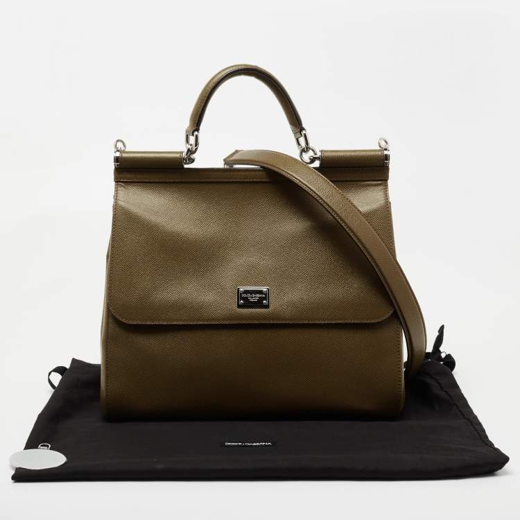 Pre Owned Dolce & Gabbana Green Leather Large Miss Sicily Top Handle Bag