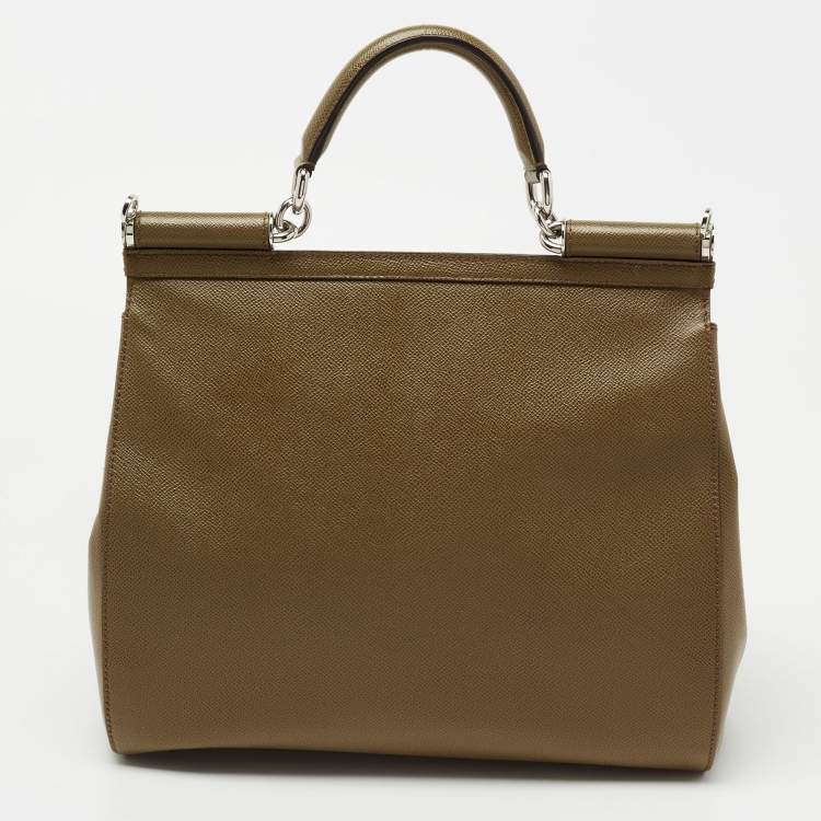 Pre Owned Dolce & Gabbana Green Leather Large Miss Sicily Top Handle Bag