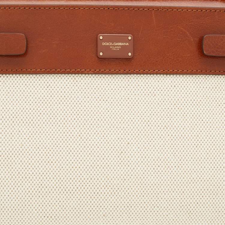 مملوكة مسبقًا Dolce & Gabbana Brown/Cream Canvas and Leather Sicily 62 Medium Top Handle Bag