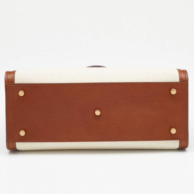 مملوكة مسبقًا Dolce & Gabbana Brown/Cream Canvas and Leather Sicily 62 Medium Top Handle Bag