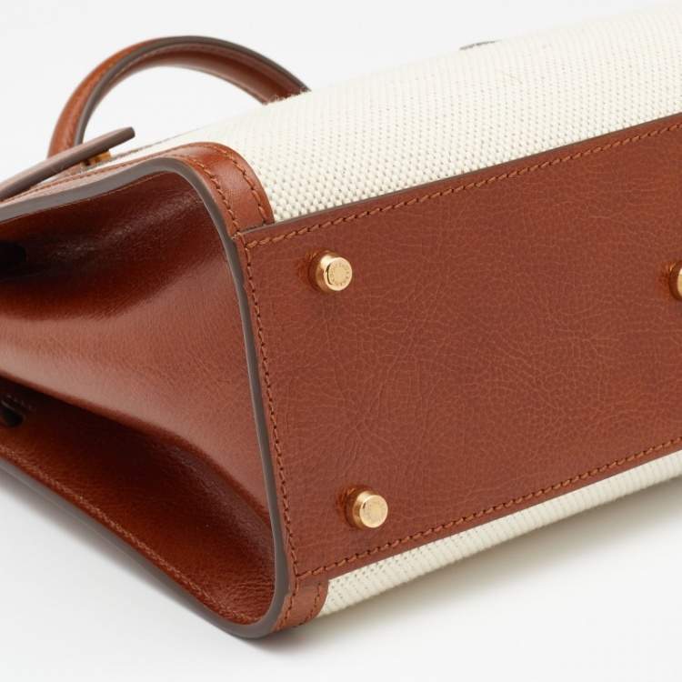 مملوكة مسبقًا Dolce & Gabbana Brown/Cream Canvas and Leather Sicily 62 Medium Top Handle Bag