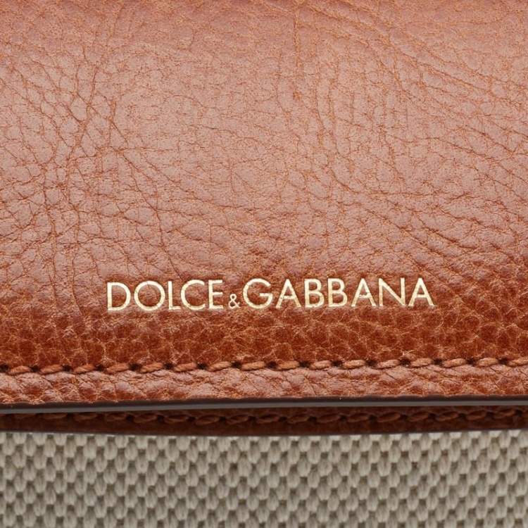 مملوكة مسبقًا Dolce & Gabbana Brown/Cream Canvas and Leather Sicily 62 Medium Top Handle Bag