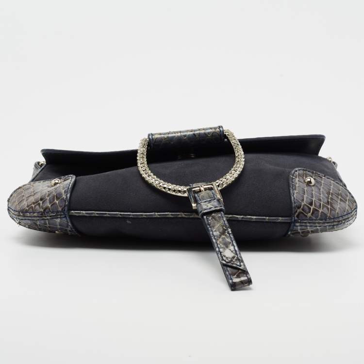 Pre Owned Dolce & Gabbana Blue Suede and Python Chain Pochette 
