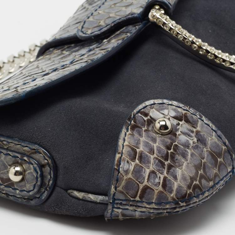 Pre Owned Dolce & Gabbana Blue Suede and Python Chain Pochette 