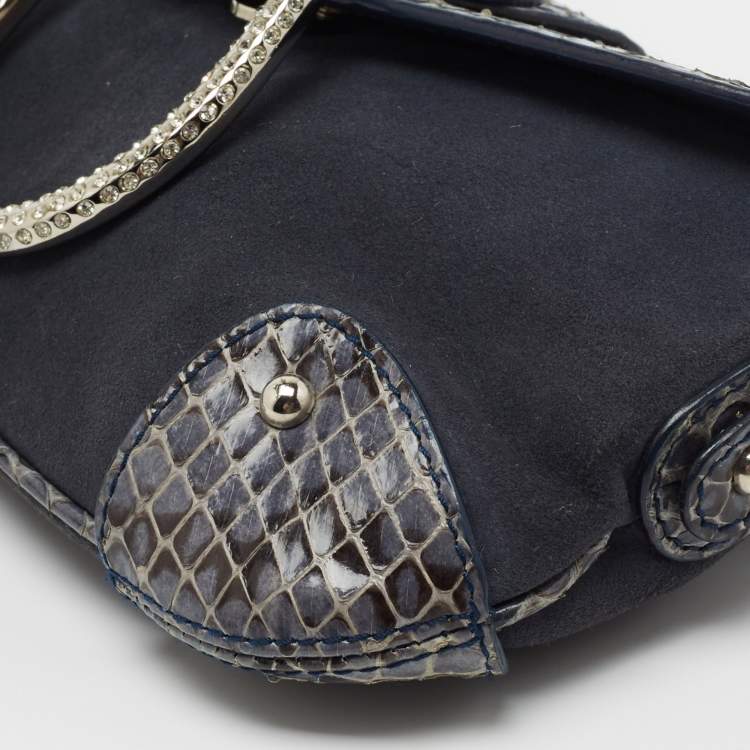 Pre Owned Dolce & Gabbana Blue Suede and Python Chain Pochette 