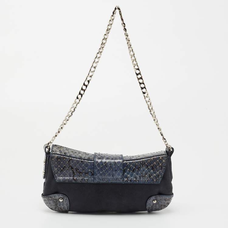 Pre Owned Dolce & Gabbana Blue Suede and Python Chain Pochette 