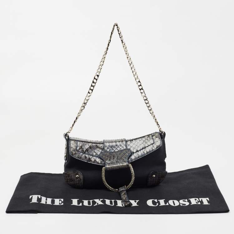 Pre Owned Dolce & Gabbana Blue Suede and Python Chain Pochette 