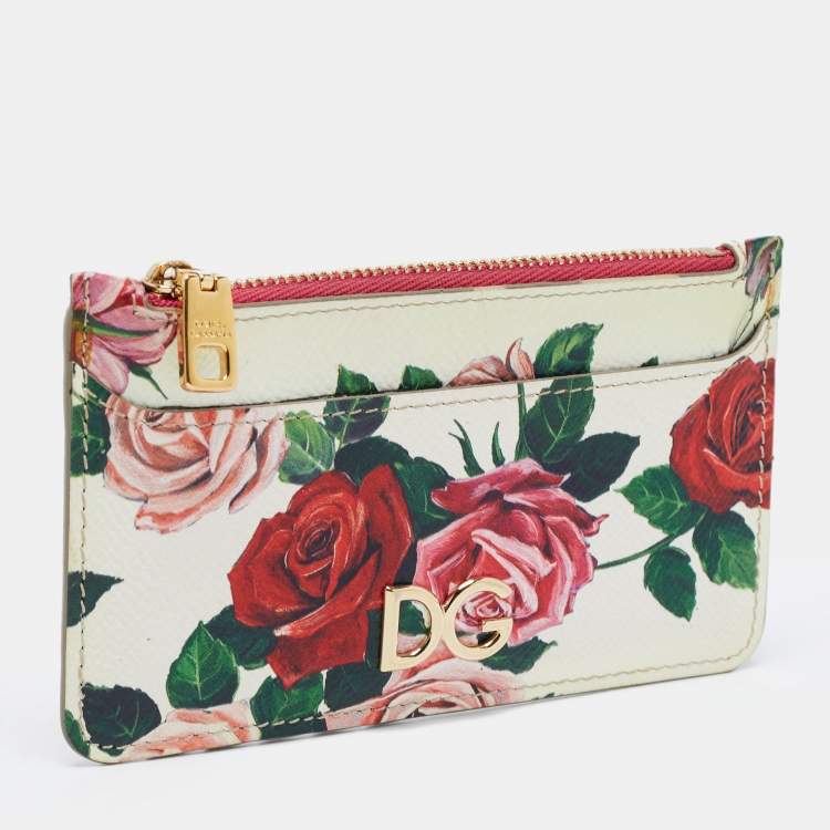 مملوكة مسبقًا Dolce & Gabbana Multicolor Floral Print Leather Zip Card Holder 
