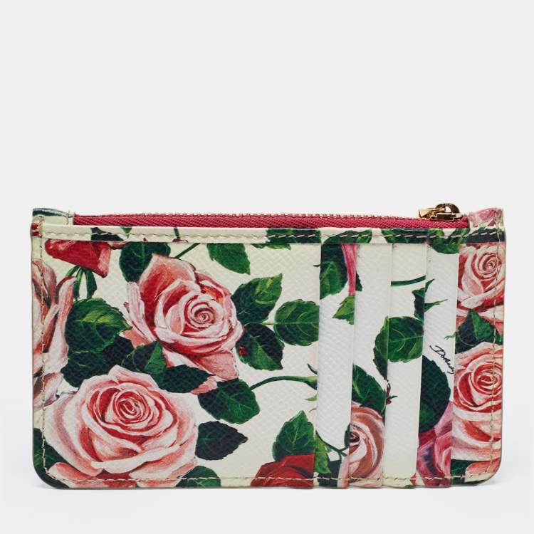 مملوكة مسبقًا Dolce & Gabbana Multicolor Floral Print Leather Zip Card Holder 