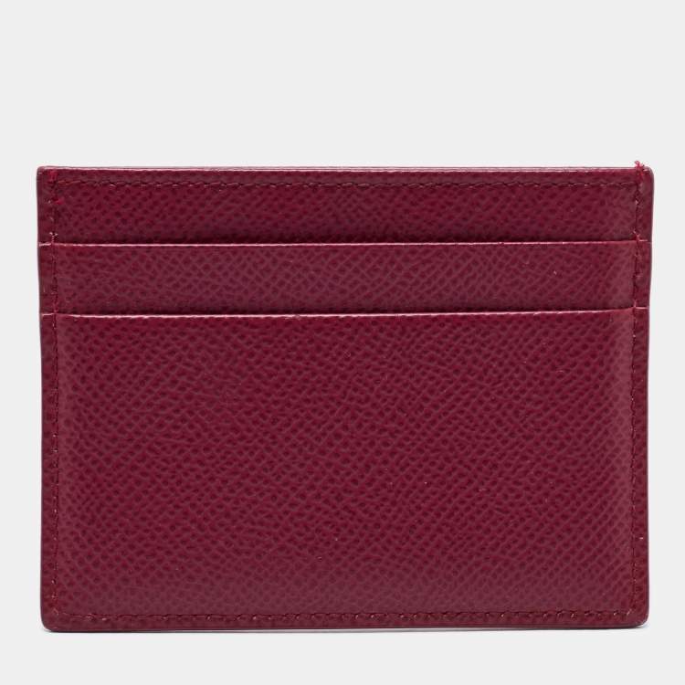 Pre Owned Dolce & Gabbana Burgundy Leather Crystal Embellished Logo Card Holder