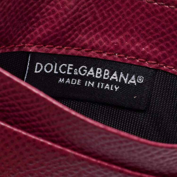 Pre Owned Dolce & Gabbana Burgundy Leather Crystal Embellished Logo Card Holder