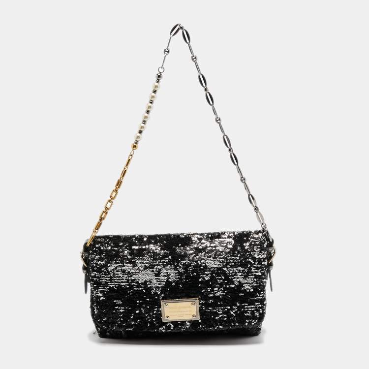 Pre Owned Dolce & Gabbana Black/Silver Sequins Miss Charles Shoulder Bag