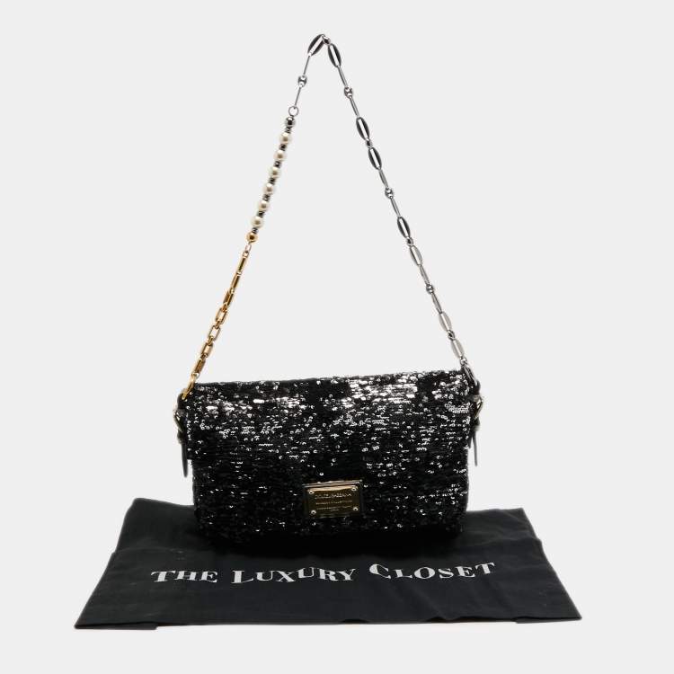 Pre Owned Dolce & Gabbana Black/Silver Sequins Miss Charles Shoulder Bag