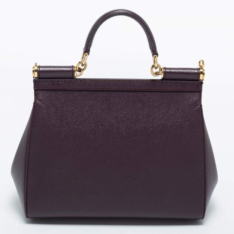 Pre Owned Dolce & Gabbana Plum Leather Medium Miss Sicily Top Handle Bag