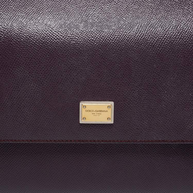 Pre Owned Dolce & Gabbana Plum Leather Medium Miss Sicily Top Handle Bag