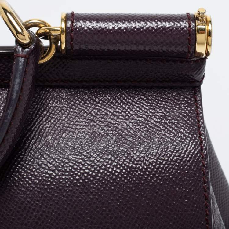 Pre Owned Dolce & Gabbana Plum Leather Medium Miss Sicily Top Handle Bag