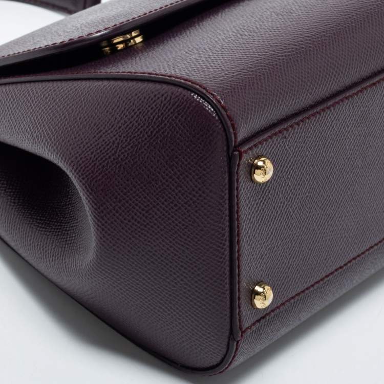 Pre Owned Dolce & Gabbana Plum Leather Medium Miss Sicily Top Handle Bag