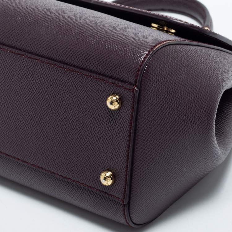Pre Owned Dolce & Gabbana Plum Leather Medium Miss Sicily Top Handle Bag