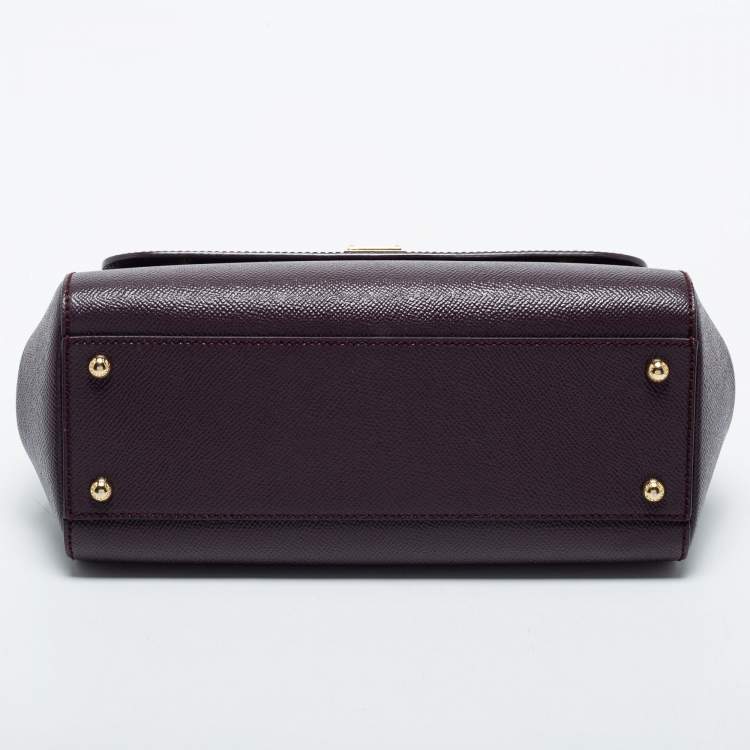 Pre Owned Dolce & Gabbana Plum Leather Medium Miss Sicily Top Handle Bag