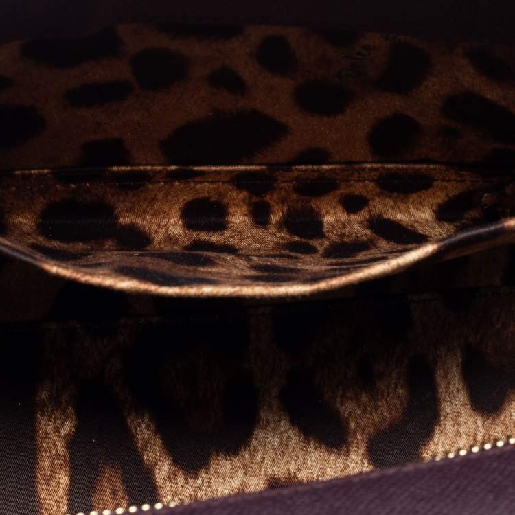 Pre Owned Dolce & Gabbana Plum Leather Medium Miss Sicily Top Handle Bag