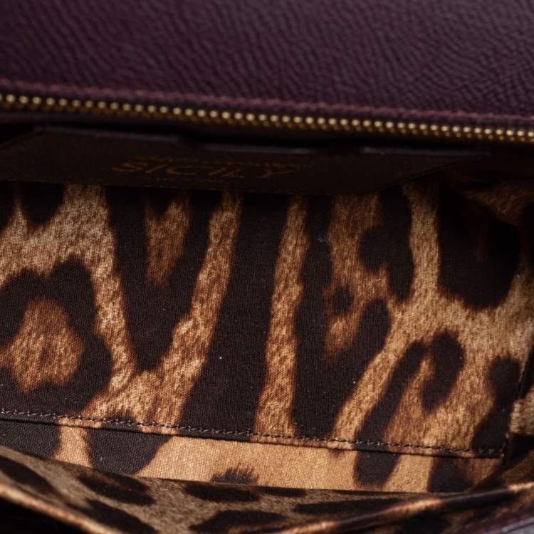Pre Owned Dolce & Gabbana Plum Leather Medium Miss Sicily Top Handle Bag