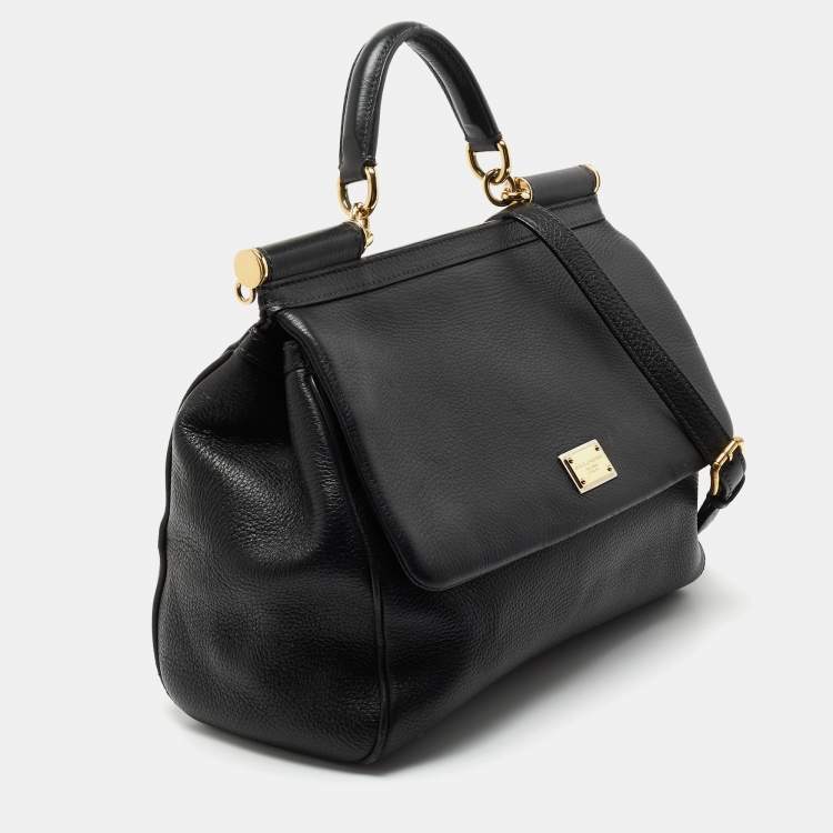 Pre Owned Dolce & Gabbana Black Leather Large Miss Sicily Top Handle Bag