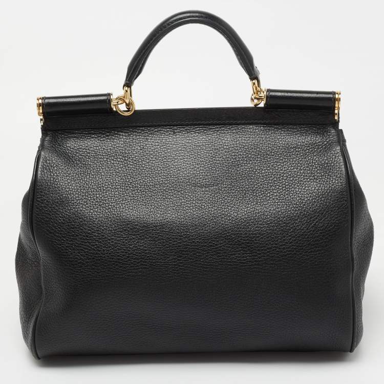 Pre Owned Dolce & Gabbana Black Leather Large Miss Sicily Top Handle Bag