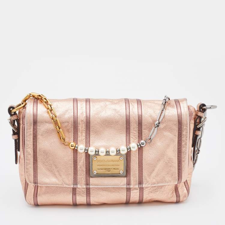Pre Owned Dolce & Gabbana Metallic Bronze Leather Miss Charles Shoulder Bag