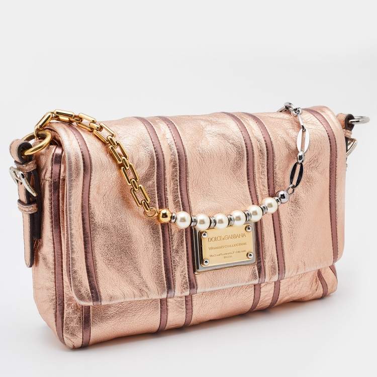 Pre Owned Dolce & Gabbana Metallic Bronze Leather Miss Charles Shoulder Bag
