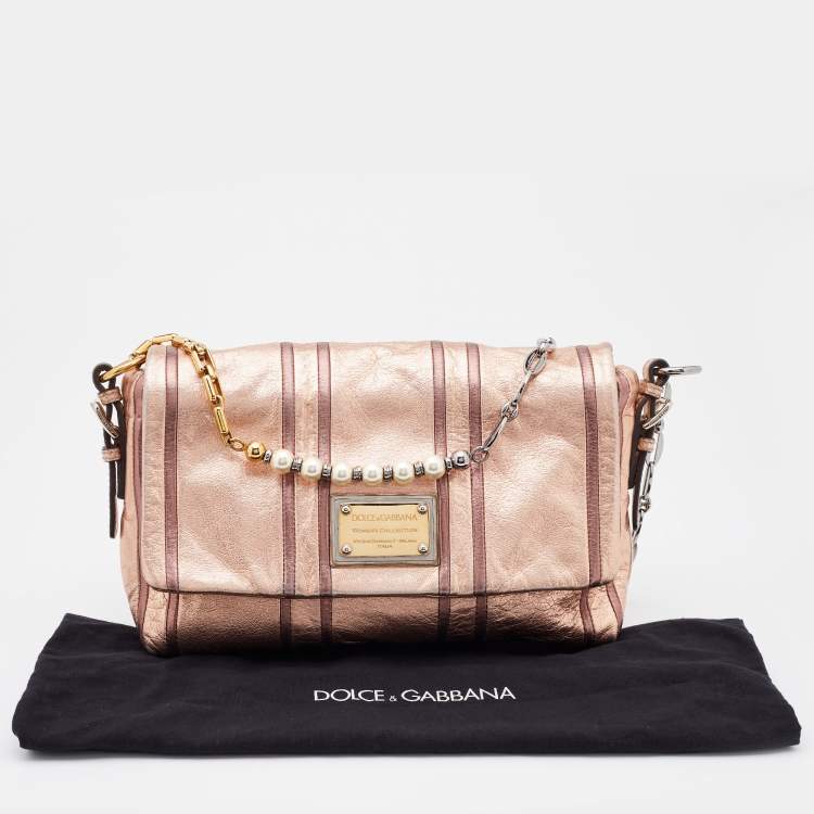 Pre Owned Dolce & Gabbana Metallic Bronze Leather Miss Charles Shoulder Bag