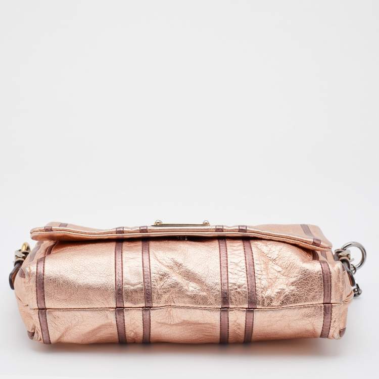 Pre Owned Dolce & Gabbana Metallic Bronze Leather Miss Charles Shoulder Bag